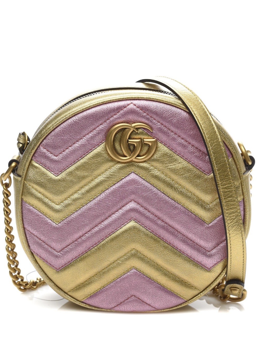 The Gucci Mini GG Marmont Round Pink and Gold Shoulder Bag